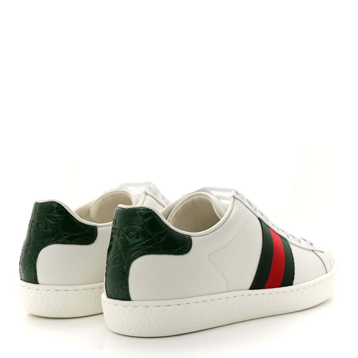 Gucci Calfskin Crocodile Web Womens Ace Sneakers 36 White Green 4 of 8
