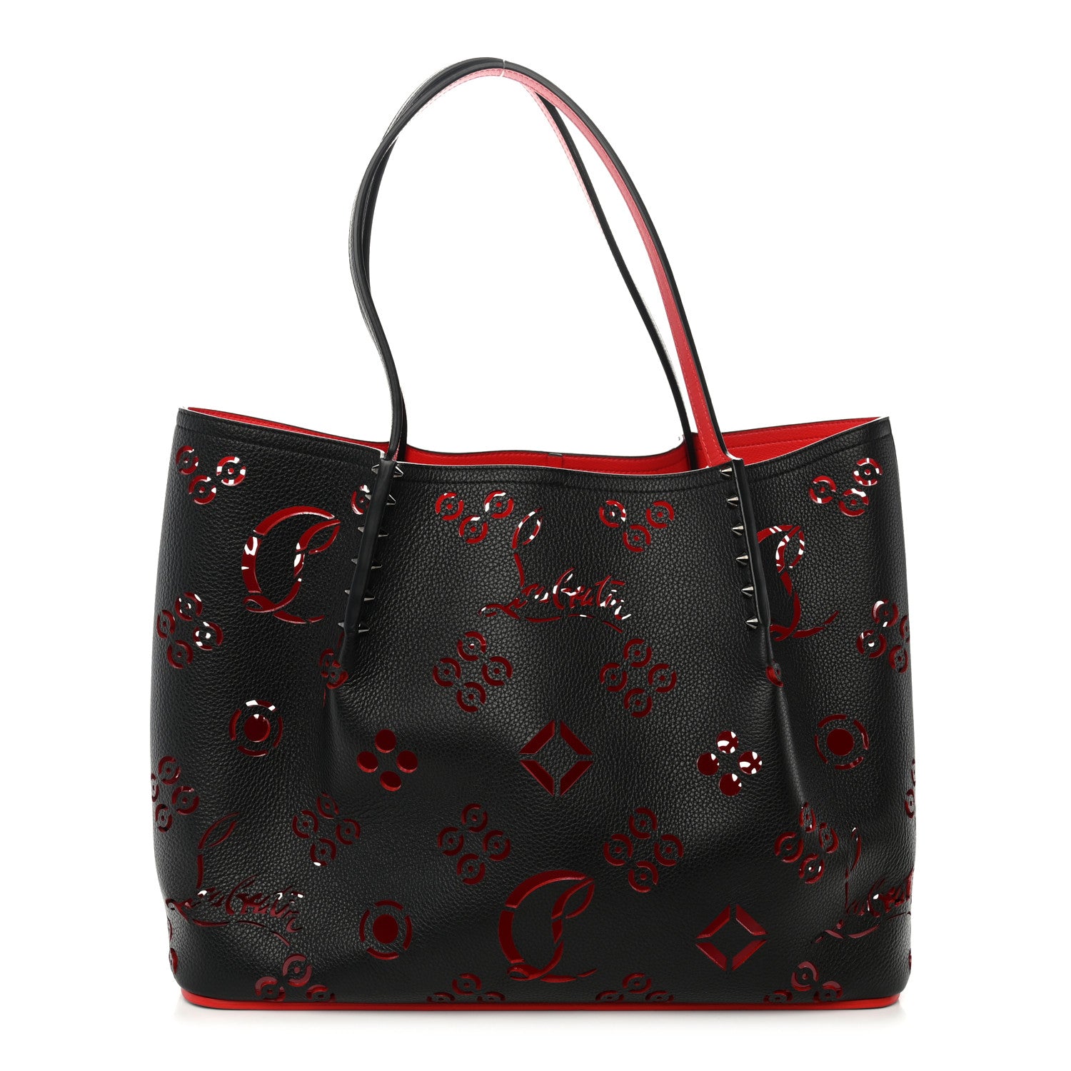 Christian Louboutin Calfskin Loubinthesky Large Perforated Cabarock Spikes Tote Black 1 of 9