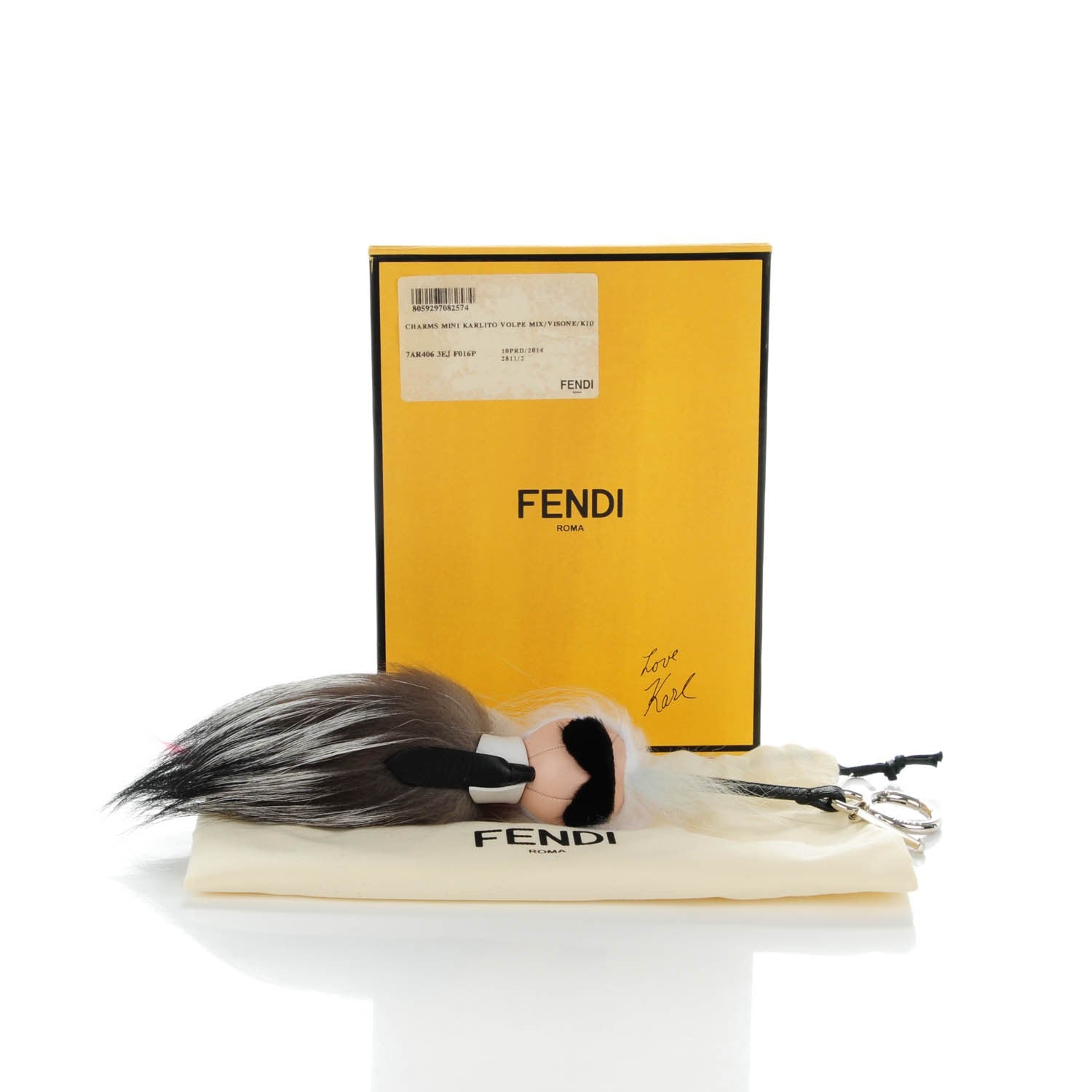 Fendi Mink Fox Goat Fur Mini Karlito Bag Charm Pink 4 of 4