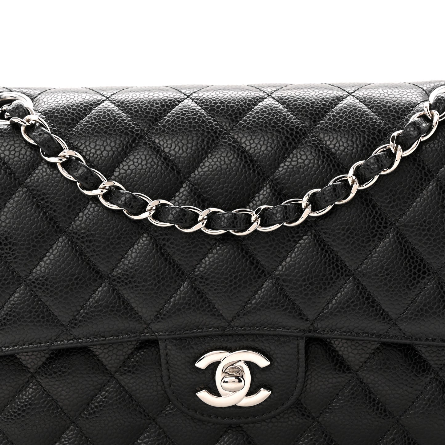 Caviar Quilted Medium Double Flap Black