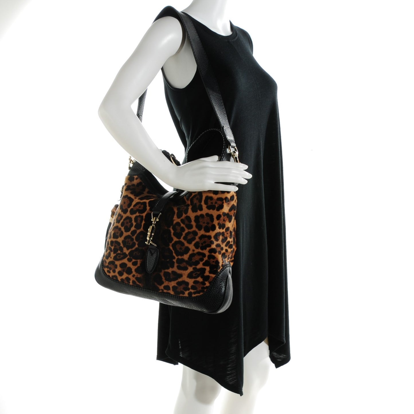 Calf Hair Jaguar Print Medium New Jackie Hobo Black