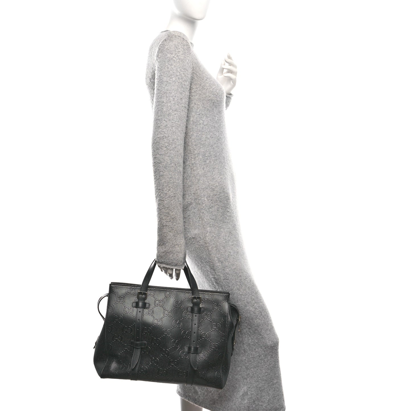 Calfskin GG Tennis Embossed Tote Bag Black