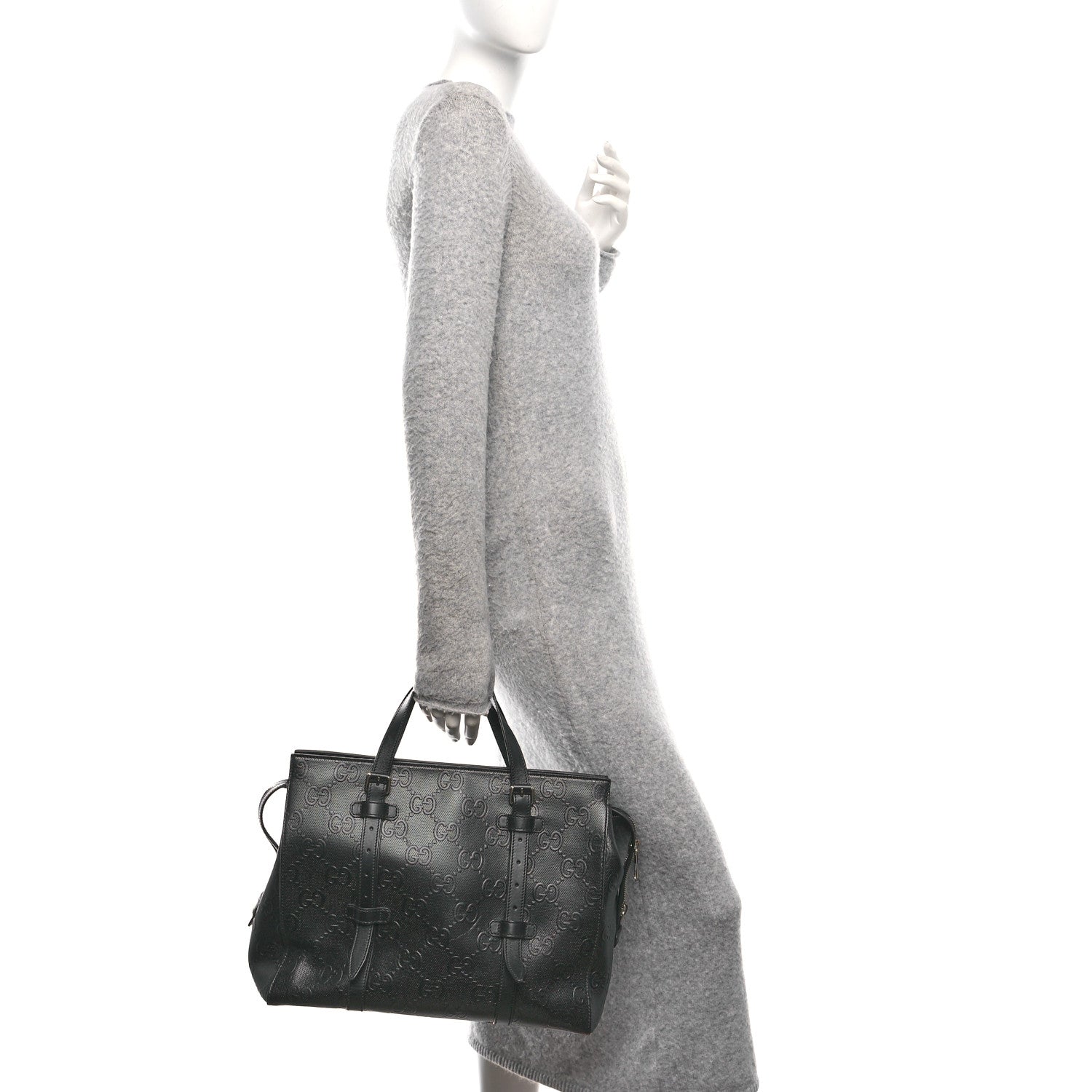 Gucci Calfskin GG Tennis Embossed Tote Bag Black 2 of 10