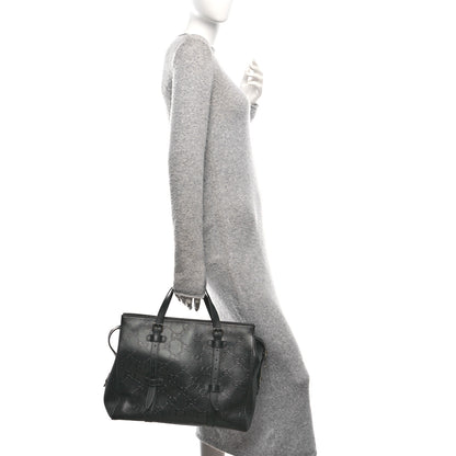Gucci Calfskin GG Tennis Embossed Tote Bag Black 2 of 10