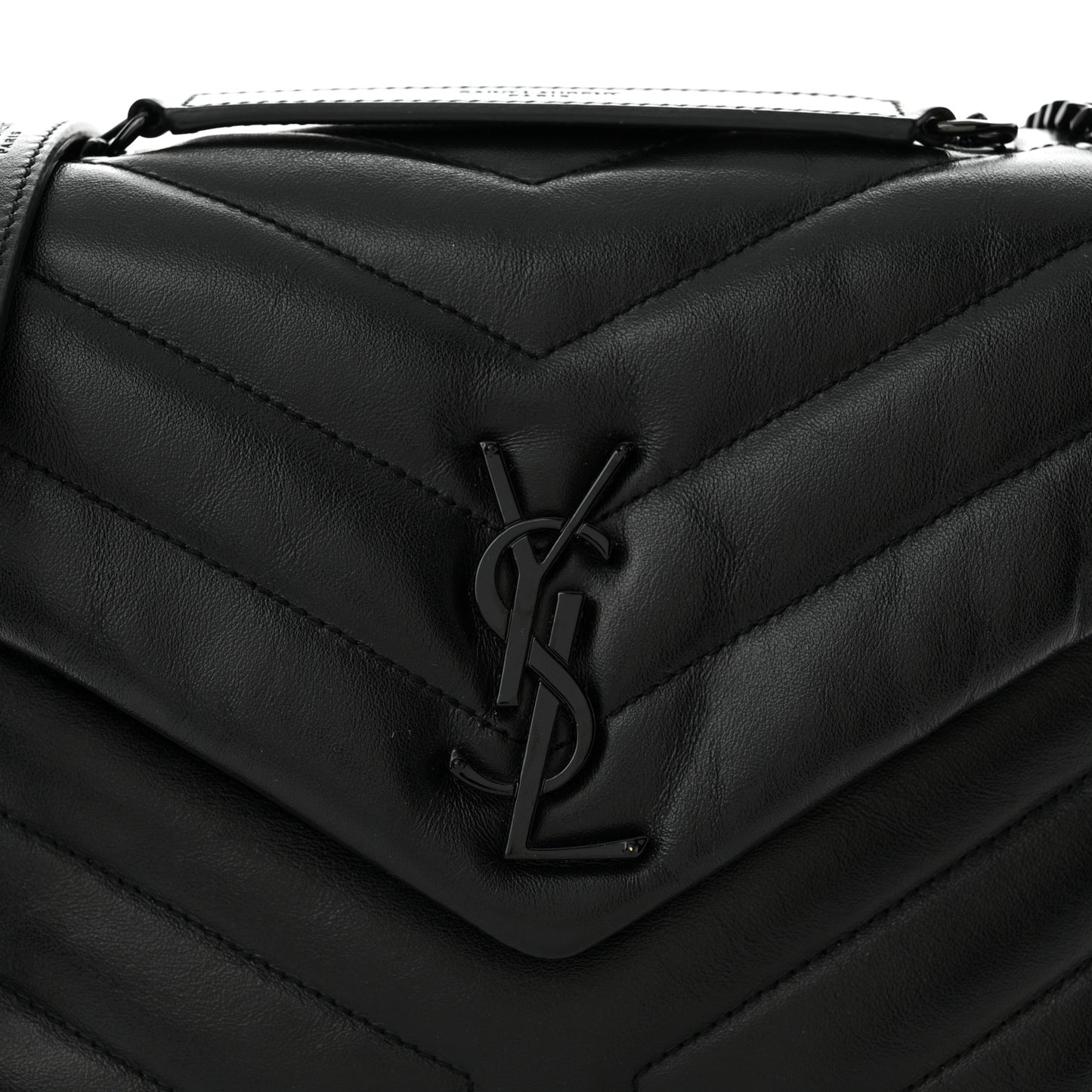 Calfskin Y Quilted Monogram Monochrome Small Loulou Chain Satchel Black