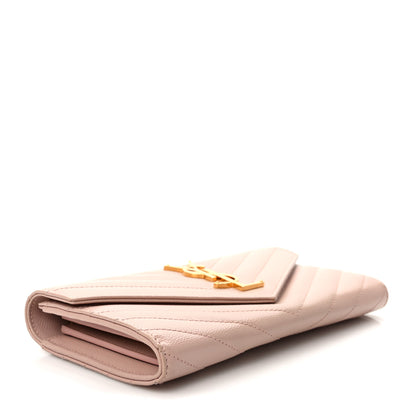 Saint Laurent Grain De Poudre Matelasse Chevron Monogram Flap Wallet Pale Pink 4 of 7