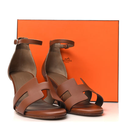 Hermes Calfskin Legend Wedge Sandals 37 Gold 9 of 9