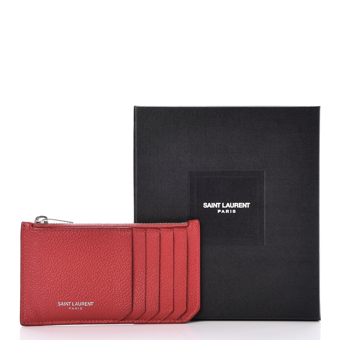 Grained Calfskin 5 Fragments Zip Pouch Card Holder New Red