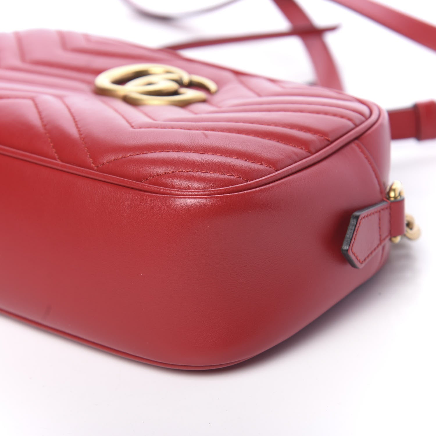 Gucci Calfskin Matelasse Small GG Marmont Chain Shoulder Bag Hibiscus Red 10 of 11