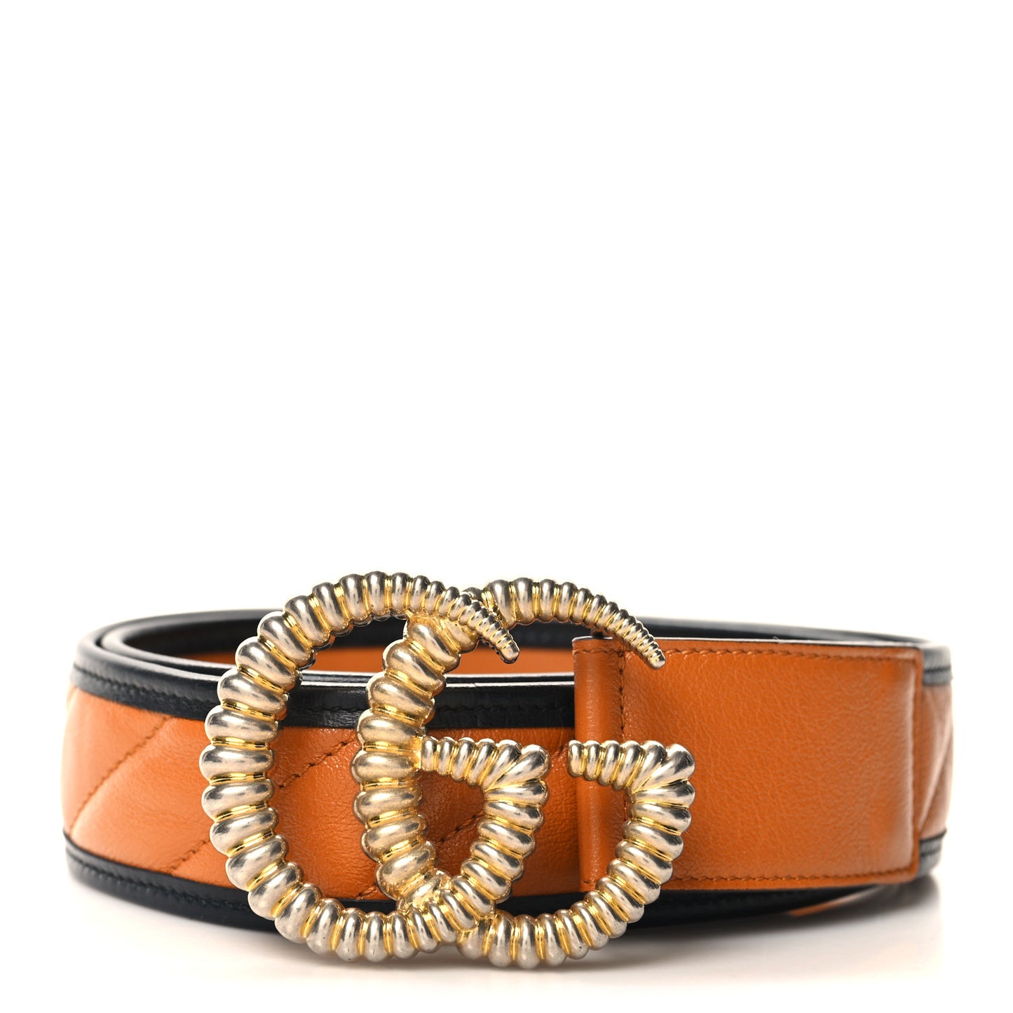 Azalea Calfskin Matelasse Diagonal Torchon Double G 40mm Belt 85 34 Cognac Black