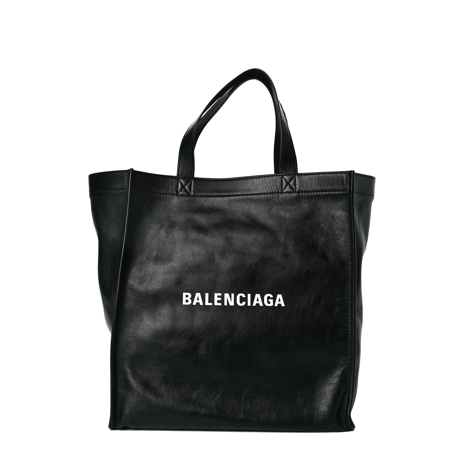 Calfskin Printed Logo Small Market Shopper Tote Black