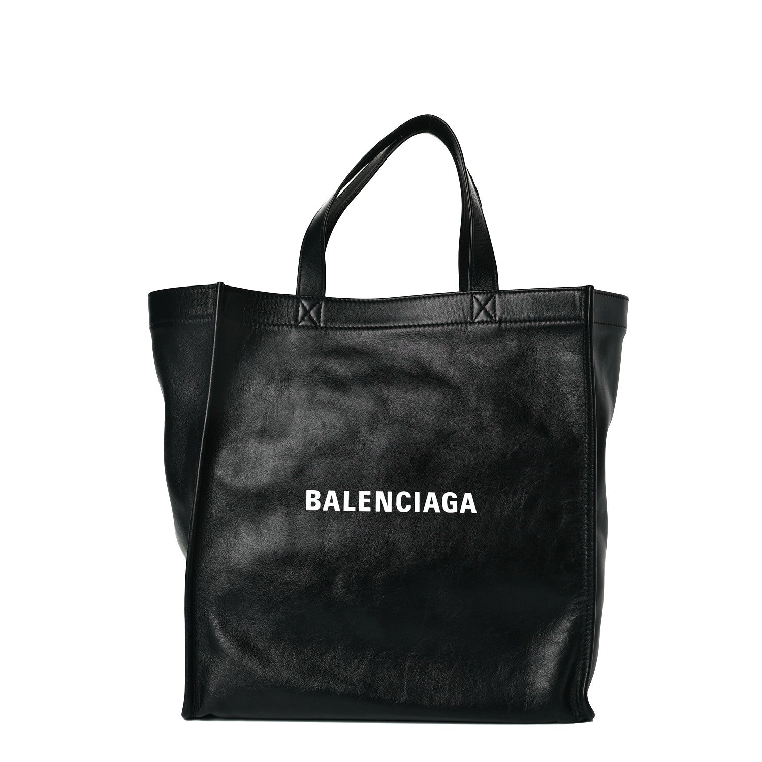 Balenciaga Calfskin Printed Logo Small Market Shopper Tote Black 1 of 7