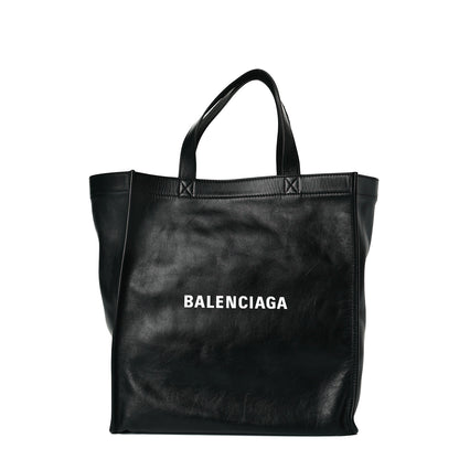 Balenciaga Calfskin Printed Logo Small Market Shopper Tote Black 1 of 7