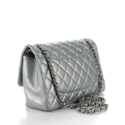 Chanel Metallic Lambskin Quilted Jumbo Double Flap Silver 3 of 9
