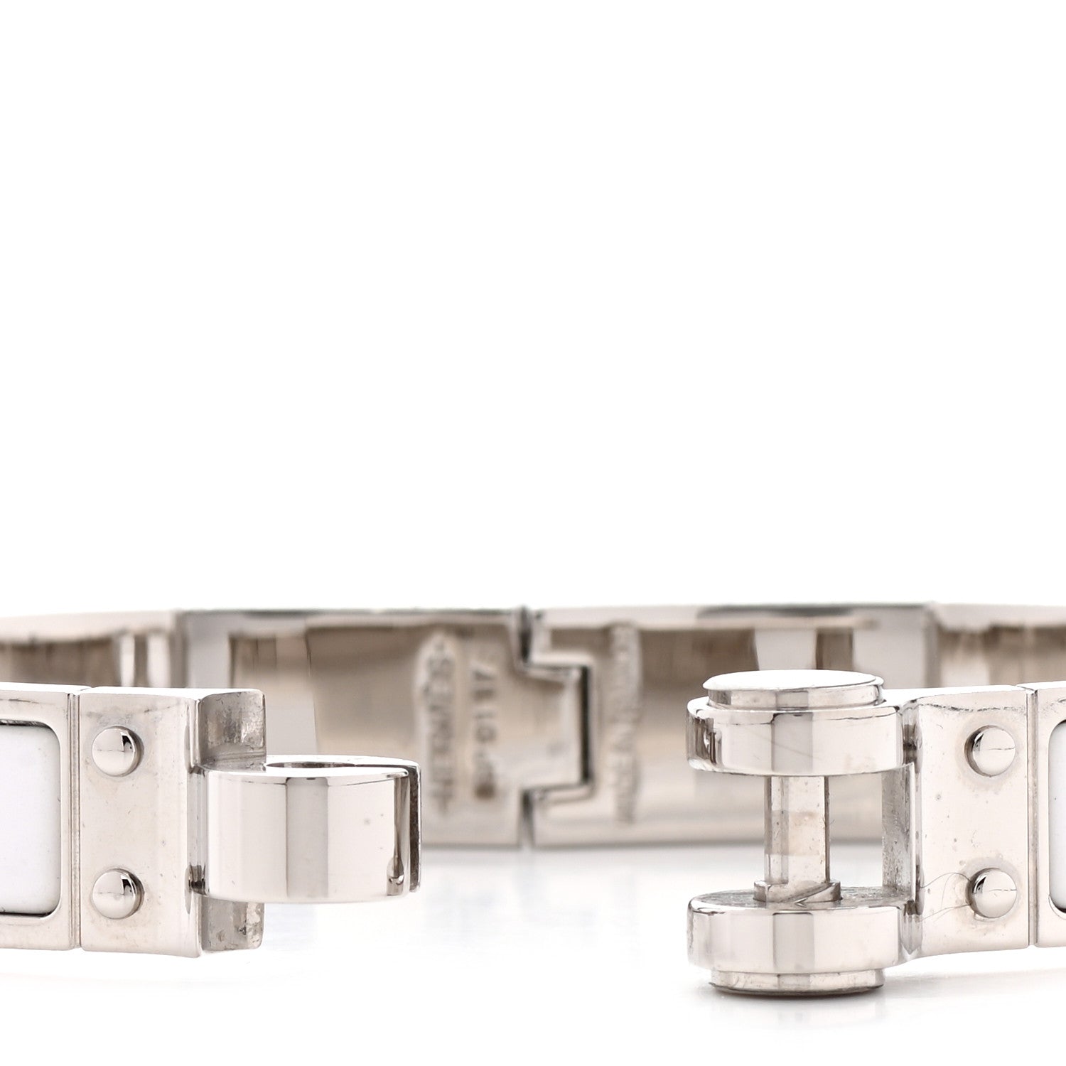 Hermes Enamel Charniere Uni Narrow Hinged Bracelet S White 5 of 6