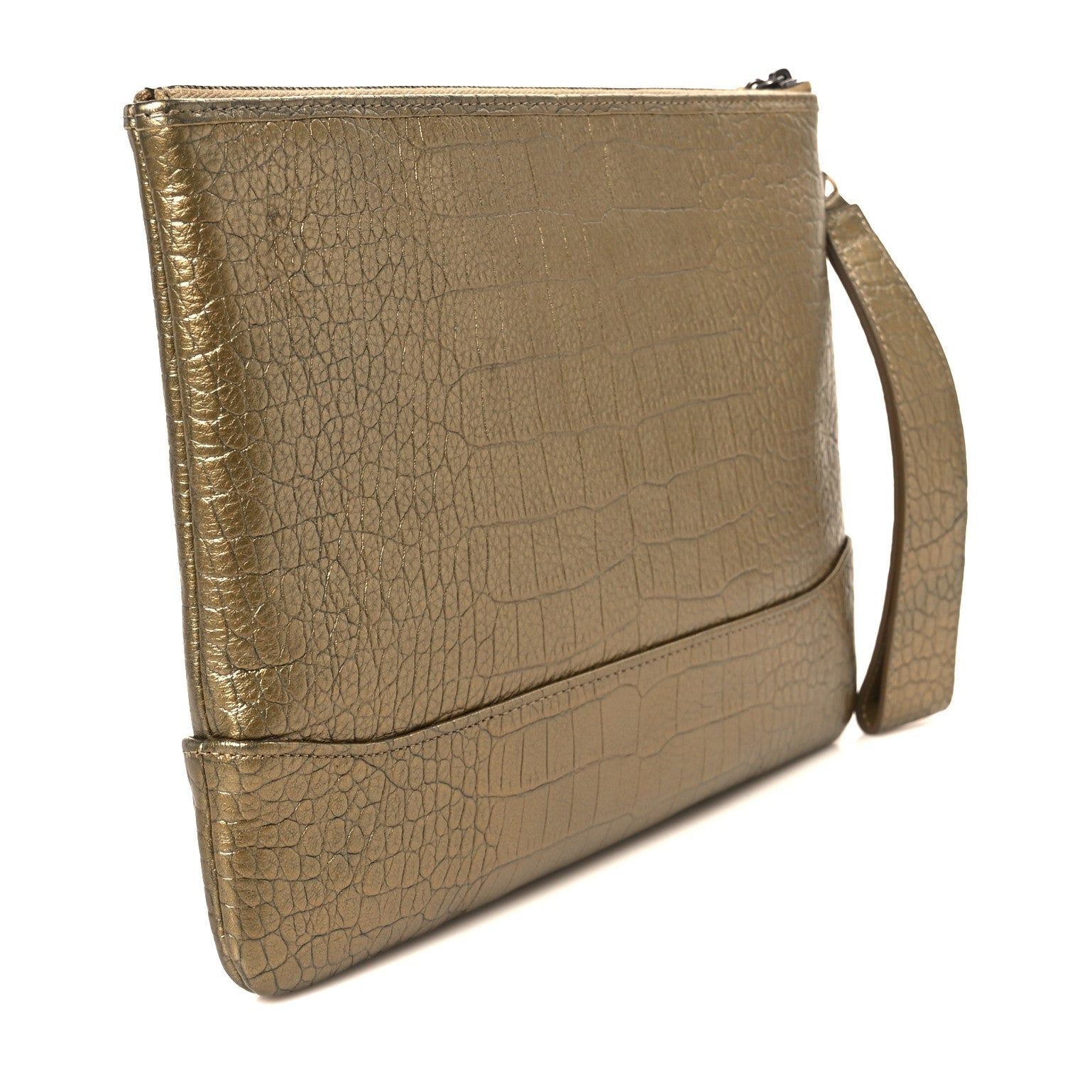 Chanel Metallic Calfskin Crocodile Embossed Medium Gabrielle Cosmetic Case Gold 3 of 8