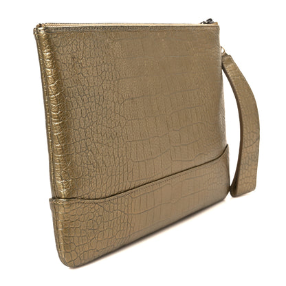 Chanel Metallic Calfskin Crocodile Embossed Medium Gabrielle Cosmetic Case Gold 3 of 8