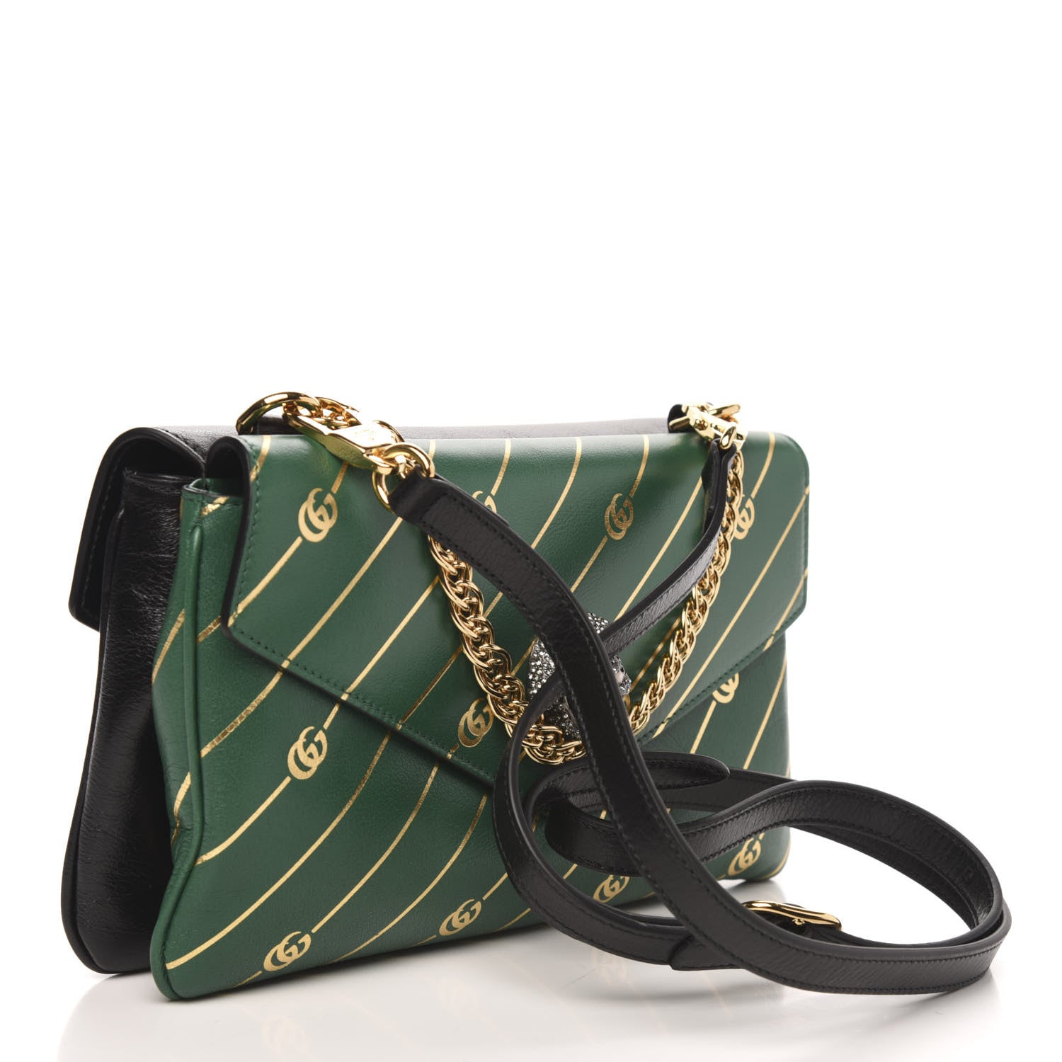 Gucci Calfskin Diagonal GG Medium Thiara Double Envelope Shoulder Bag Emerald Green Black 3 of 12