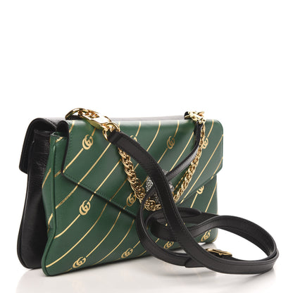 Gucci Calfskin Diagonal GG Medium Thiara Double Envelope Shoulder Bag Emerald Green Black 3 of 12
