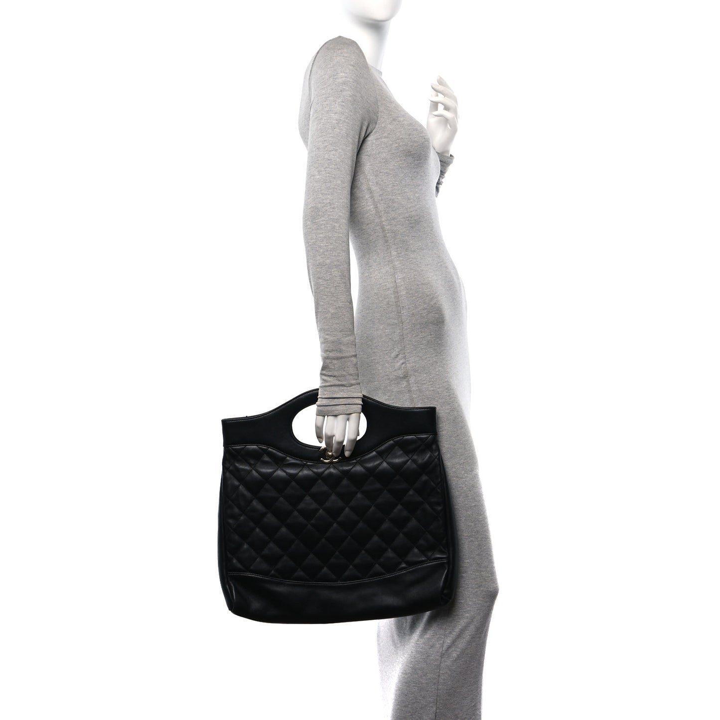 Lambskin Quilted Large 31 Shopping Bag Black