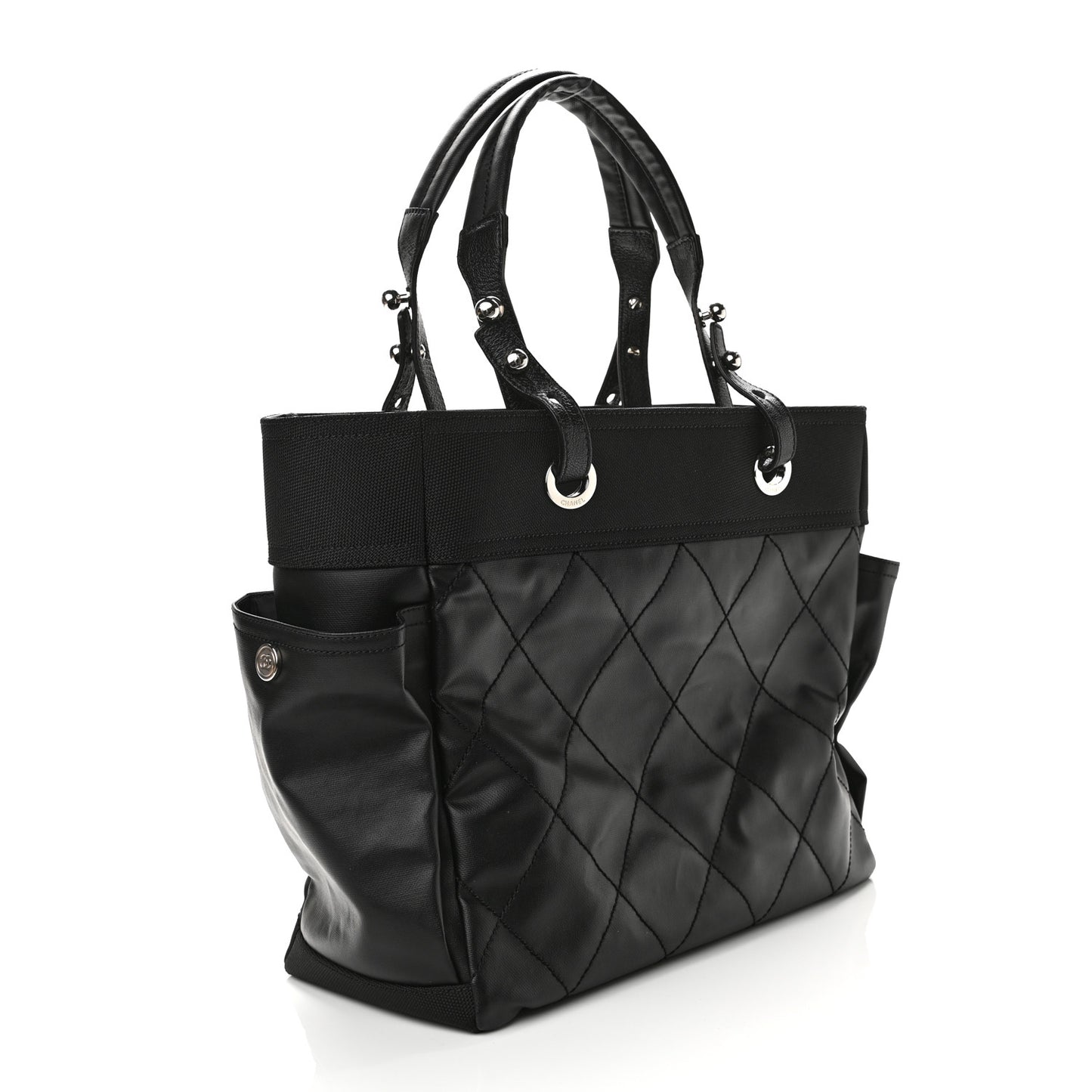 Coated Canvas Quilted Large Paris Biarritz Tote Black