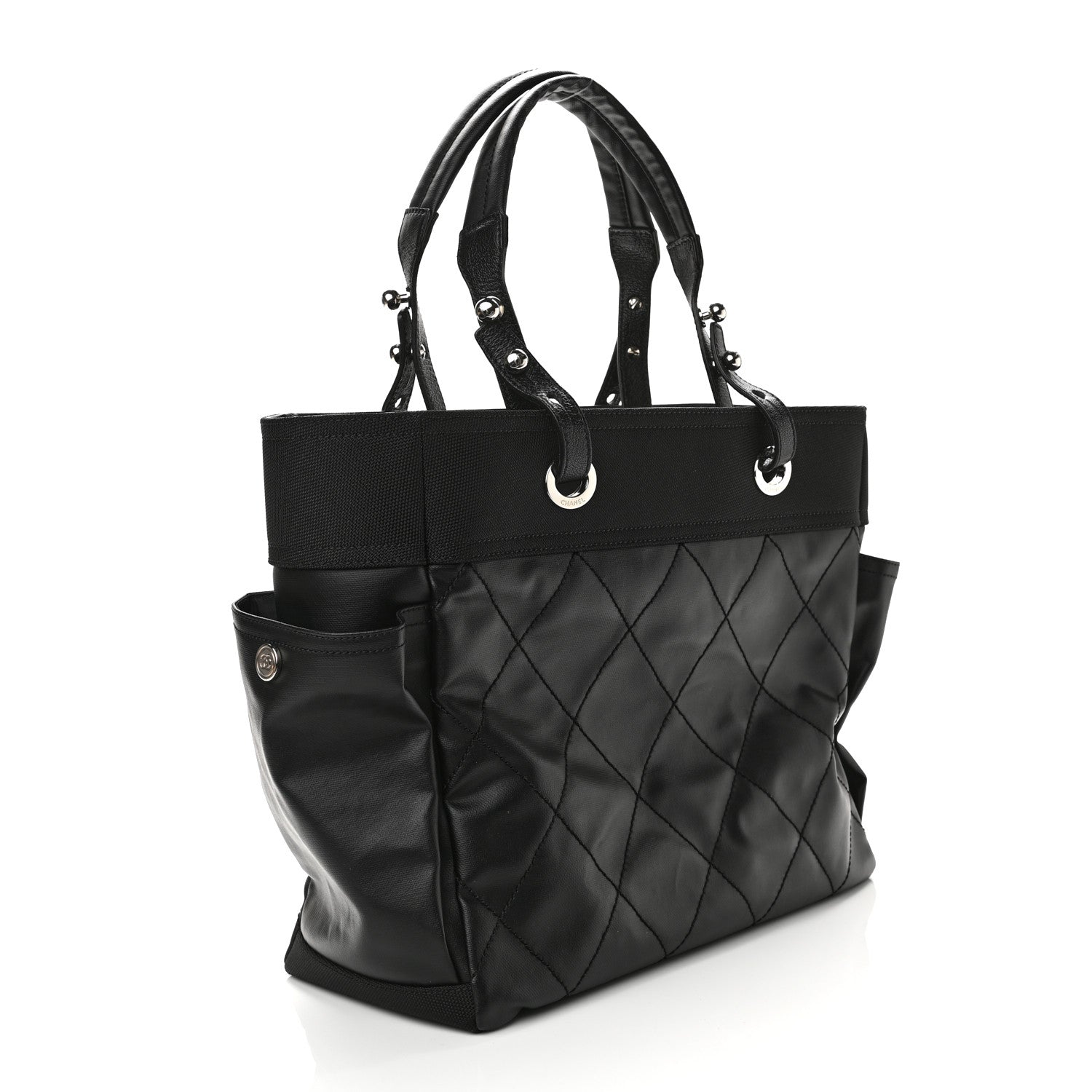 Chanel Coated Canvas Quilted Large Paris Biarritz Tote Black 5 of 12