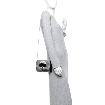 Fendi Vitello Elite Mink Fur Studded Karlito Tube Wallet On Chain Black White 2 of 9