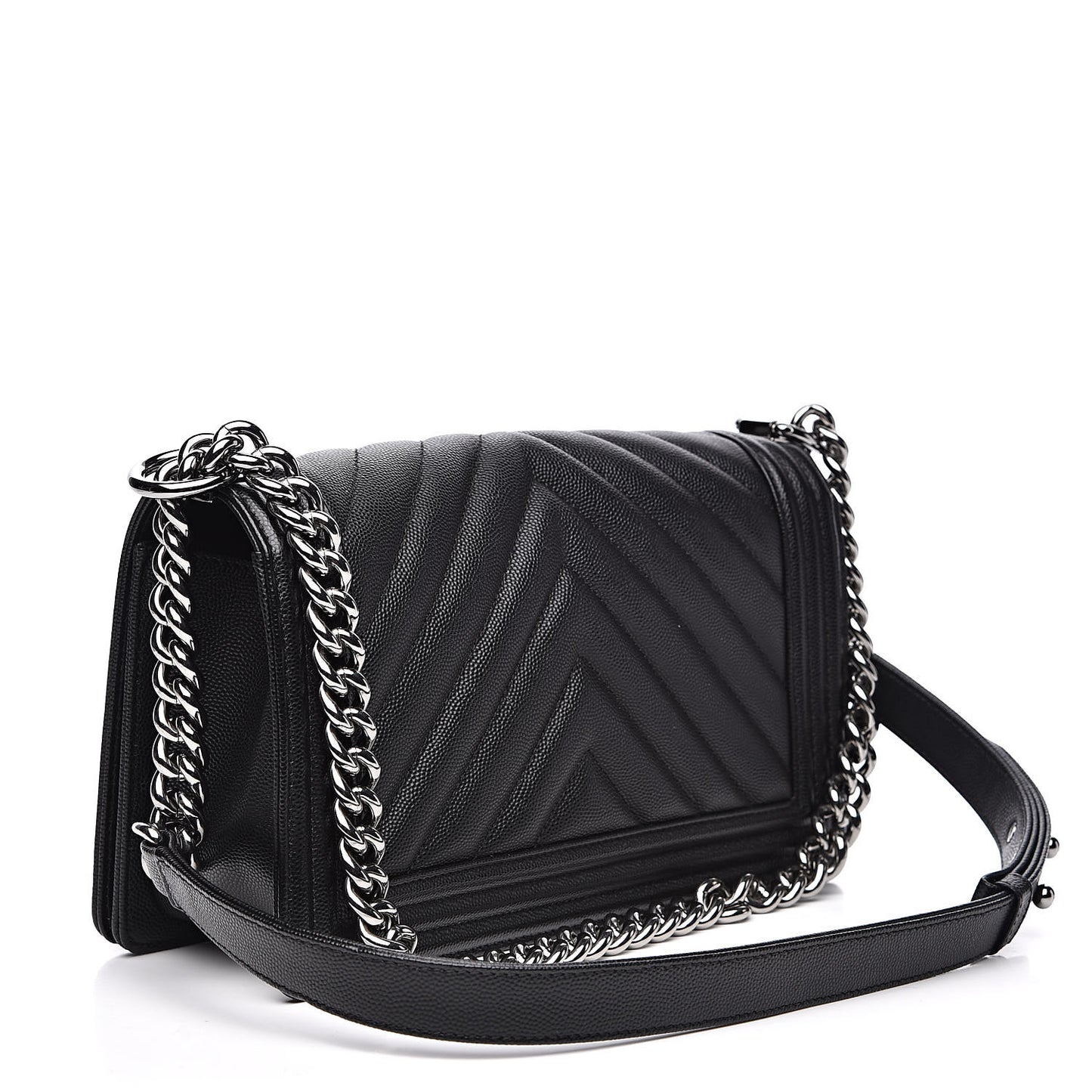 Caviar Chevron Quilted Medium Boy Flap Black