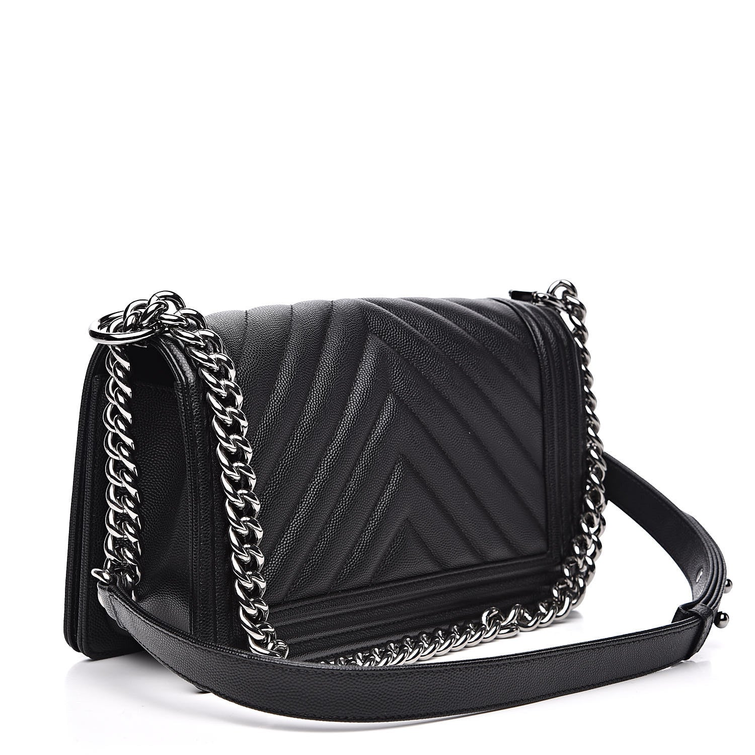 Chanel Caviar Chevron Quilted Medium Boy Flap Black 3 of 12