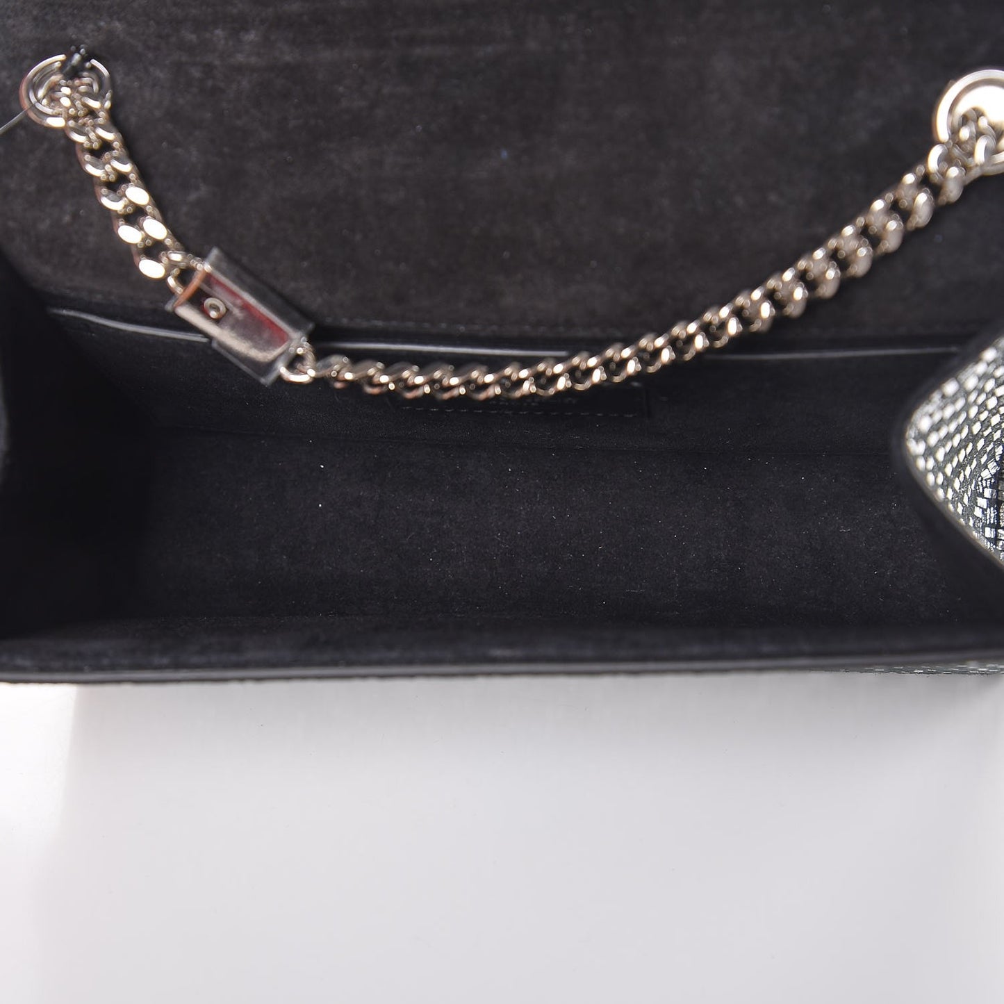 Metallic Calfskin Chevron Small Monogram Kate Satchel Black Argento