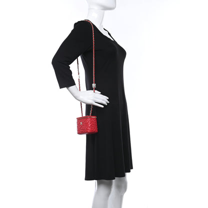 Chanel Lambskin Camellia Embossed Mini Vanity Case With Chain Red 3 of 8