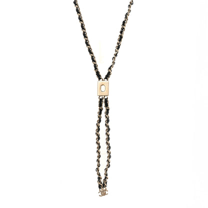 Chanel Metal Lambskin CC Lariat Necklace Black Gold 1 of 7