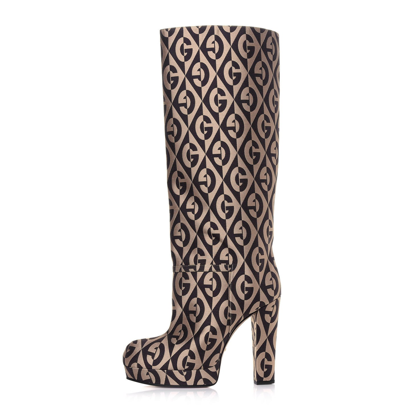 Fabric G Rhombus Print Platform Boots 39 Beige Cocoa