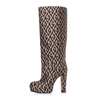 Gucci Fabric G Rhombus Print Platform Boots 39 Beige Cocoa 1 of 7