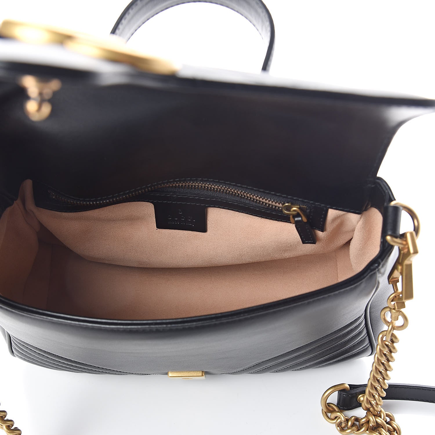Gucci Calfskin Matelasse Small GG Marmont Top Handle Shoulder Bag Black 5 of 9
