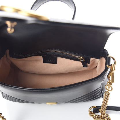 Gucci Calfskin Matelasse Small GG Marmont Top Handle Shoulder Bag Black 5 of 9