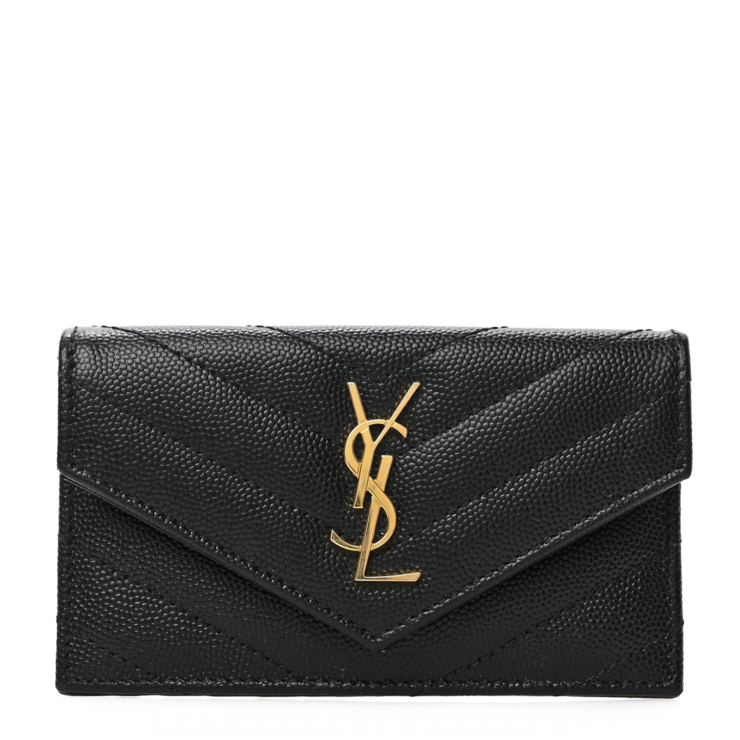 Grain De Poudre Matelasse Chevron Monogram Compact Wallet Black