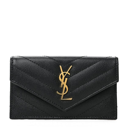 Saint Laurent Grain De Poudre Matelasse Chevron Monogram Compact Wallet Black 1 of 6