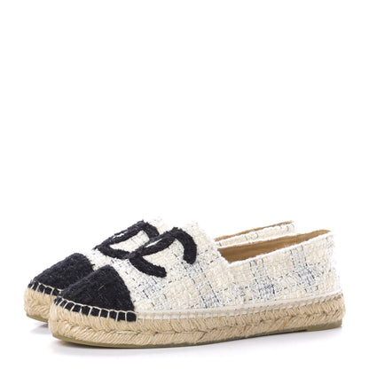 Chanel Tweed CC Espadrilles 39 Ecru White Blue Black 3 of 9