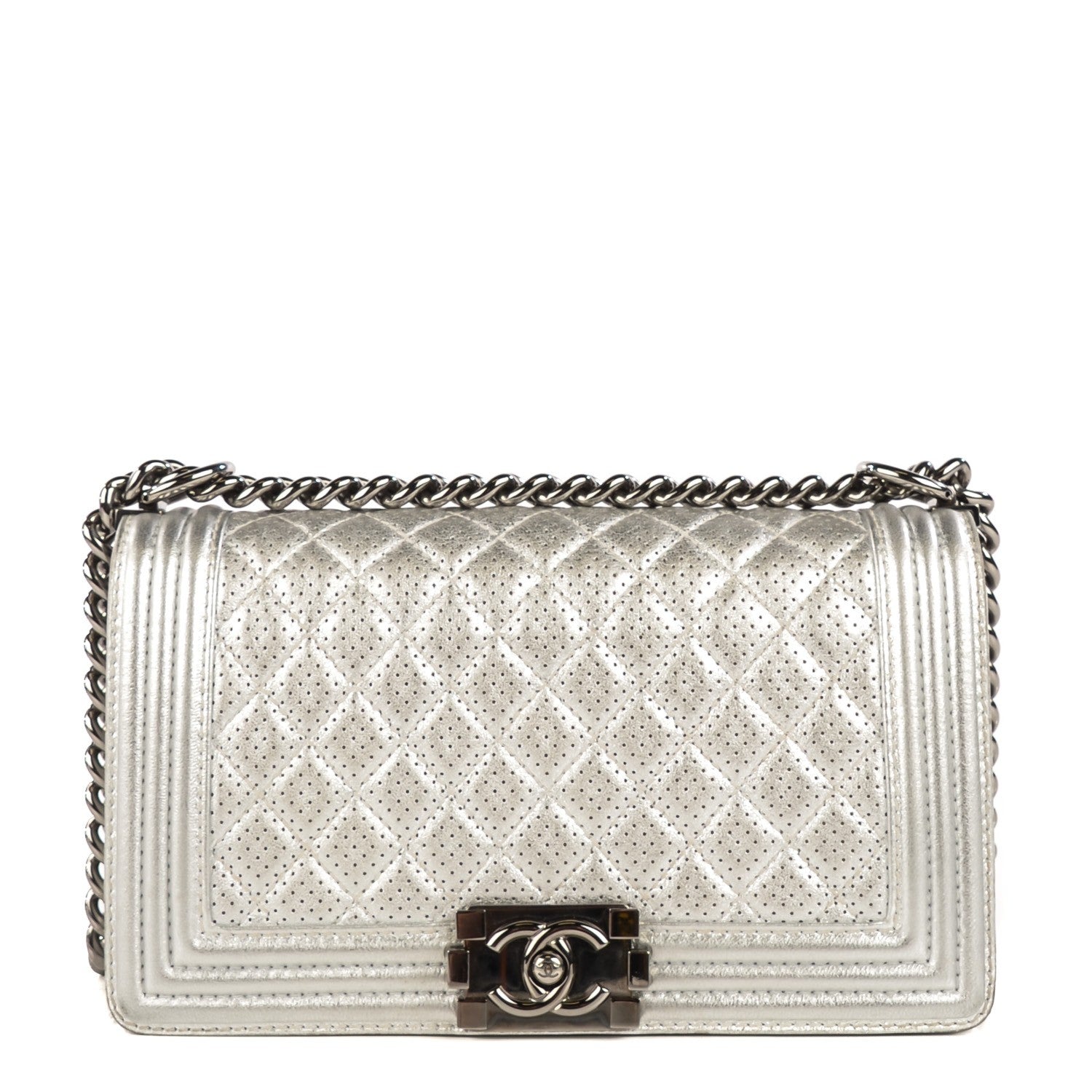Chanel Metallic Lambskin Perforated Medium Boy Flap Silver 1 of 9