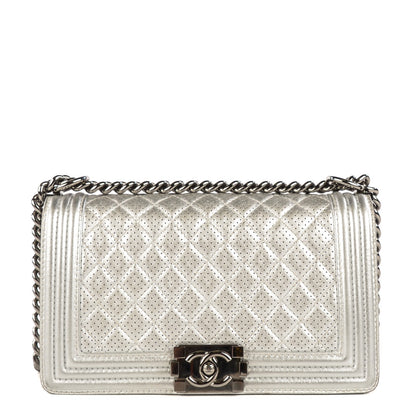 Chanel Metallic Lambskin Perforated Medium Boy Flap Silver 1 of 9