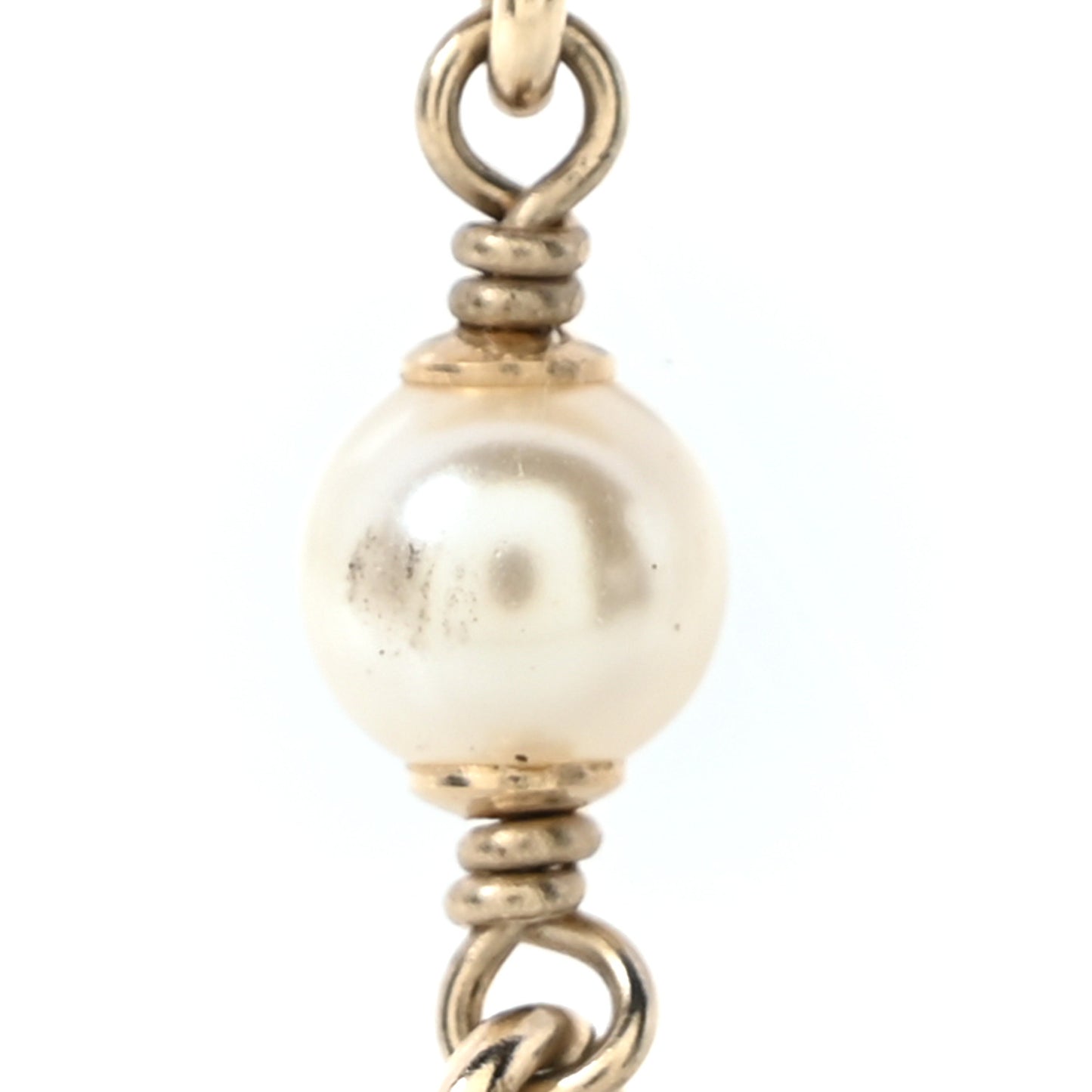 Pearl CC Chain Drop Earrings Gold