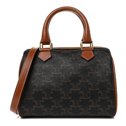 Celine Triomphe Canvas Calfskin Small Boston Bag Tan 1 of 8