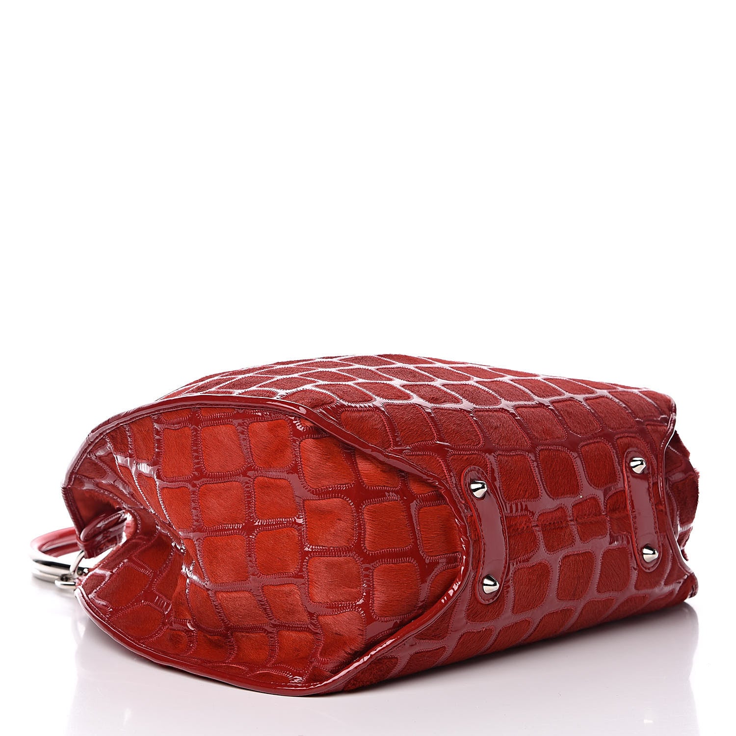 Christian Dior Pony Hair Patent 61 Tote Red 4 of 11