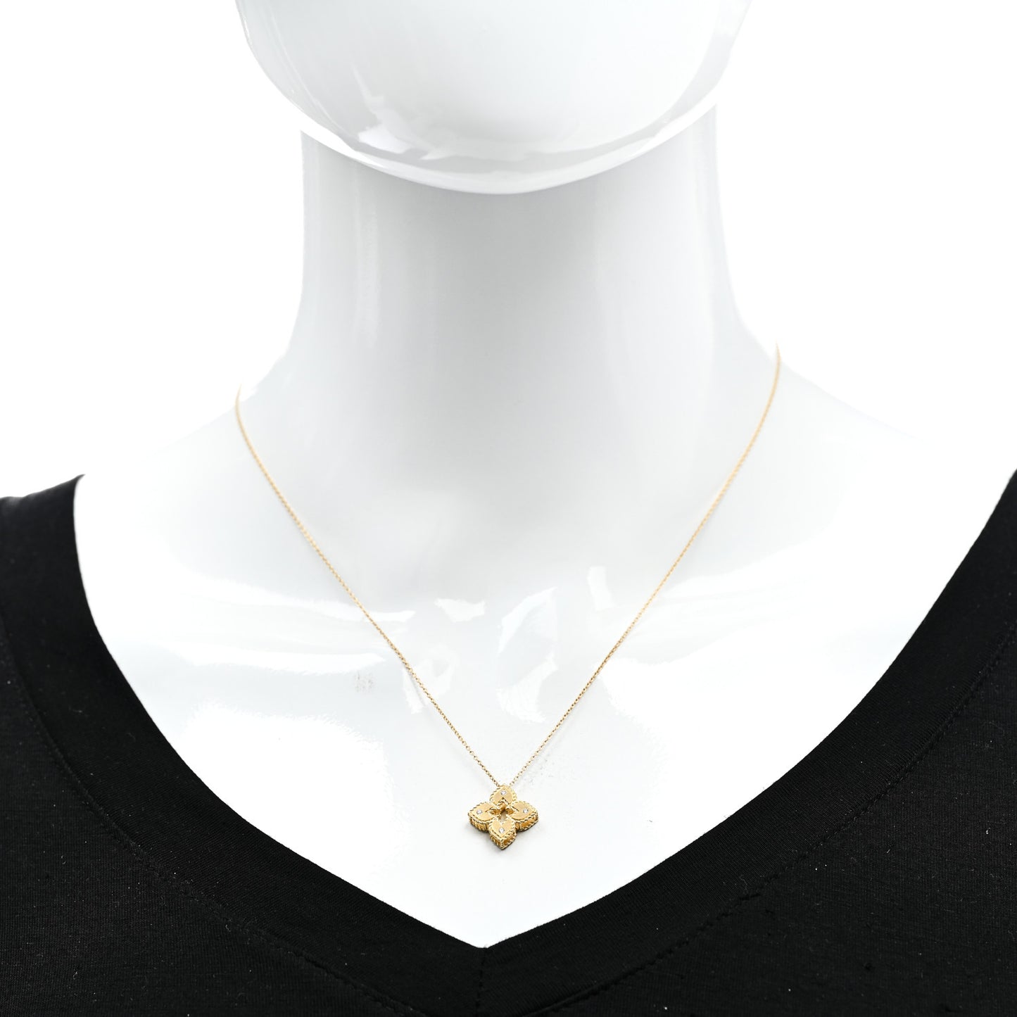 18K Yellow Gold Diamond Extra Small Petite Venetian Princess Flower Pendant Necklace
