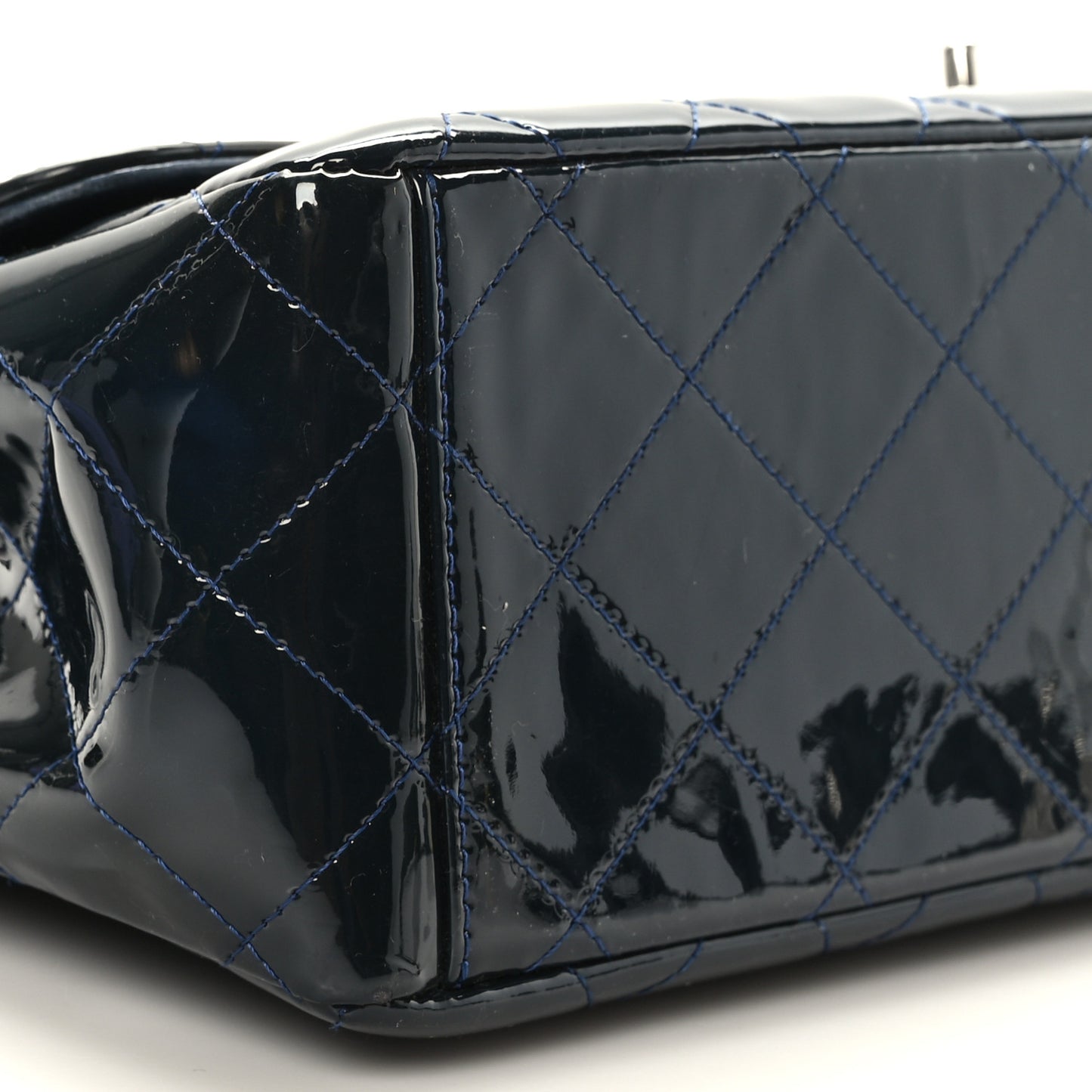 Patent Quilted Maxi Single Flap Navy Blue