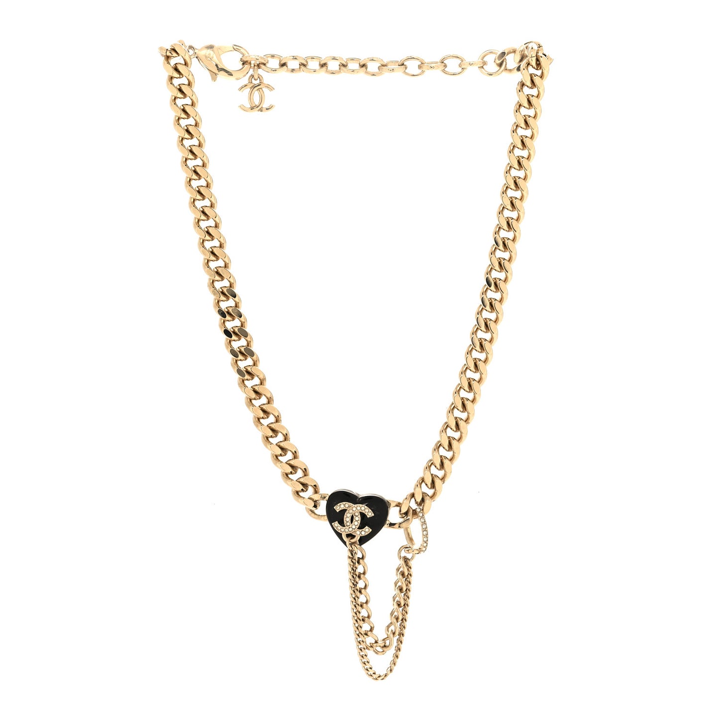 Metal Resin Crystal CC Heart Chain Choker Necklace Gold Black