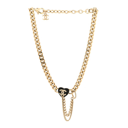 Chanel Metal Resin Crystal CC Heart Chain Choker Necklace Gold Black 3 of 5