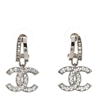 Chanel Crystal CC Drop Earrings Silver 1 of 4