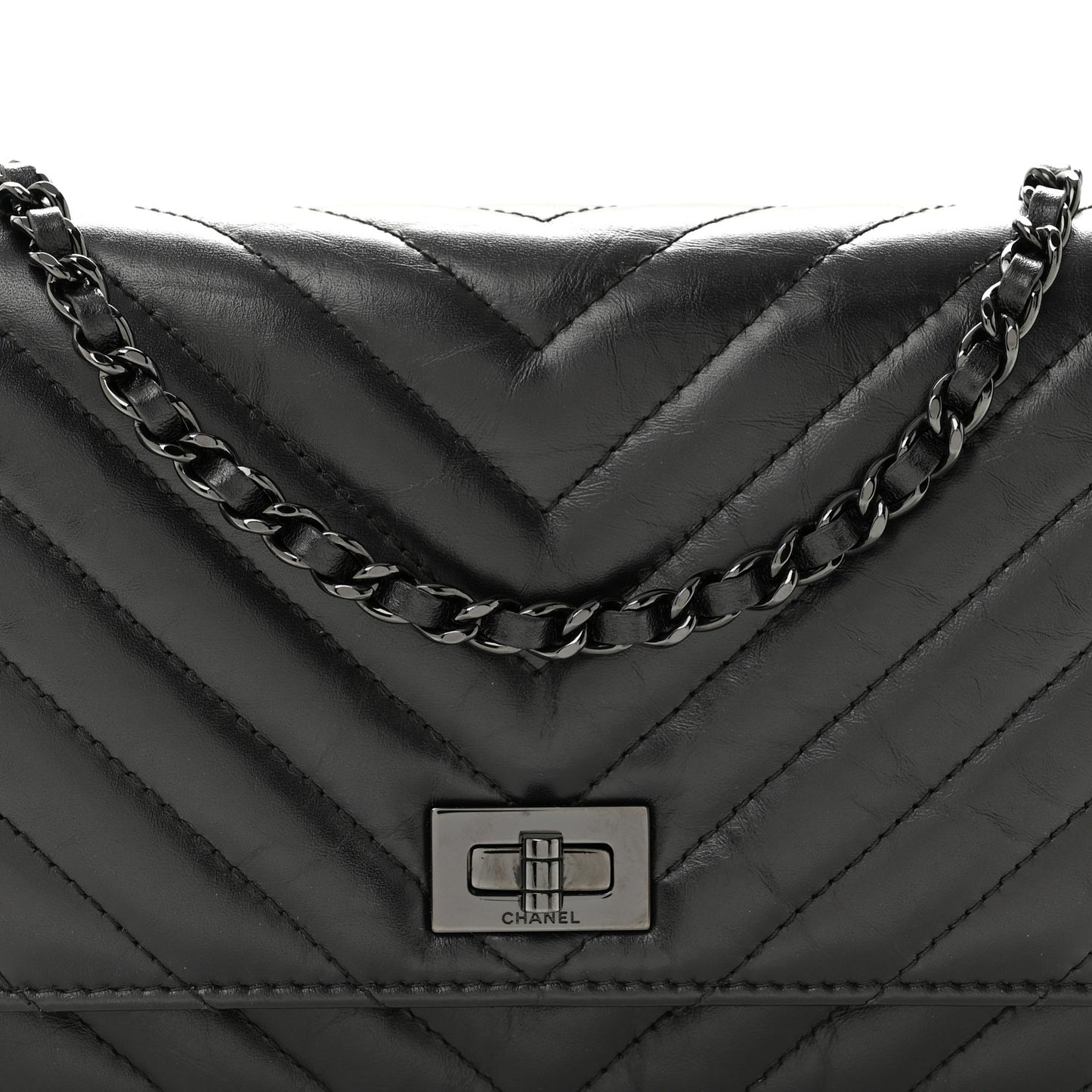 Aged Calfskin Chevron Quilted Reissue Wallet On Chain WOC So Black